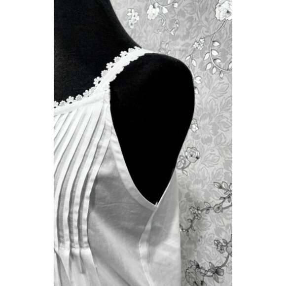 SoieRose SR-1215 Victorian Cotton Nightgown – Sleeveless Lace Trim & Pintuck Fro - Picture 5 of 9